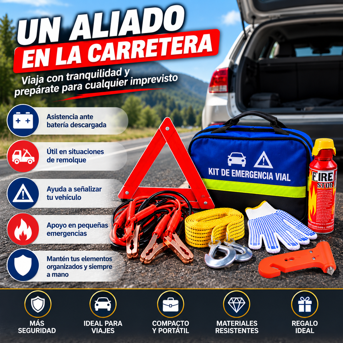 🚨 Kit de Emergencia Vial 7 en 1 – Seguridad y Preparación para tu Vehículo