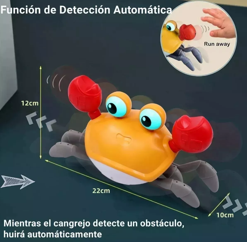 🦀 Cangrejo Interactivo para Gatear con Luz, Música y Sensor de Obstáculos – Recargable USB